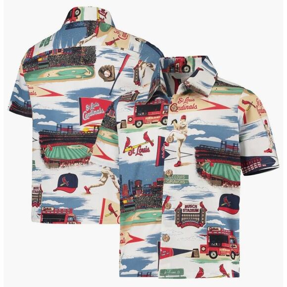 Aloha Reyn Spooner Youth White St. Louis Cardinals Scenic Button-Up Shirt Size L - Picture 1 of 14